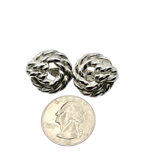 Vintage Silver Monet Rope Knot Stud Earrings Classic Vintage Jewelry - Picture 4 of 5